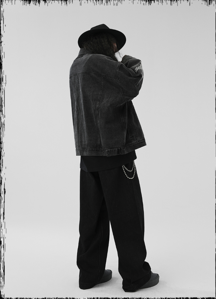 JHYQ Washed Embroidered Print Denim Jacket