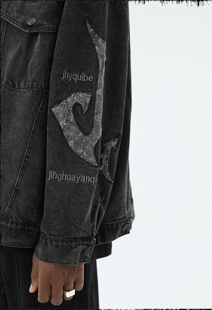 JHYQ Washed Embroidered Print Denim Jacket