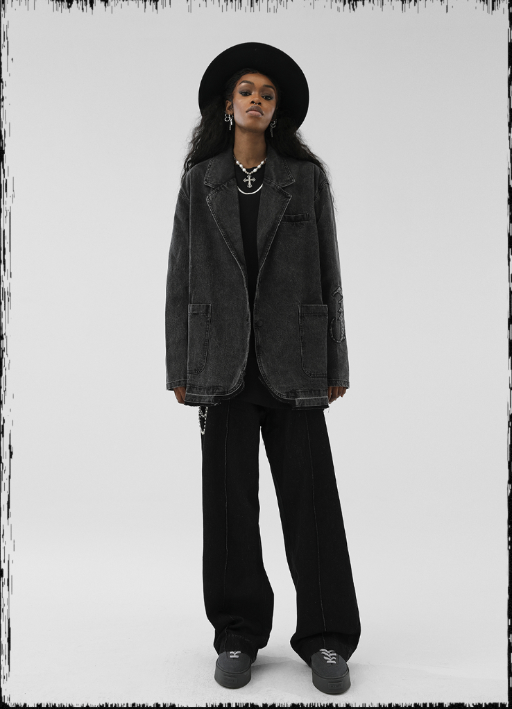 JHYQ Embroidered Denim Blazer