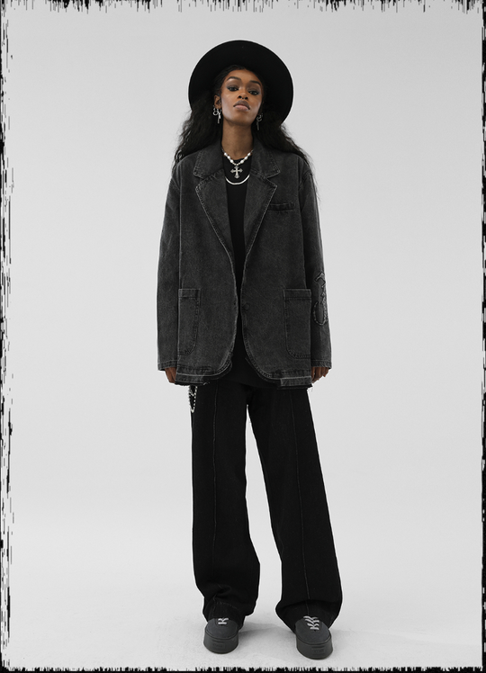 JHYQ Embroidered Denim Blazer