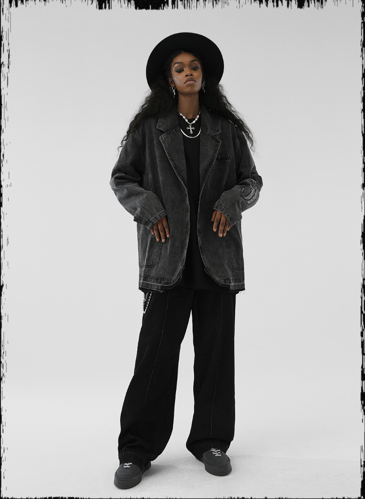 JHYQ Embroidered Denim Blazer