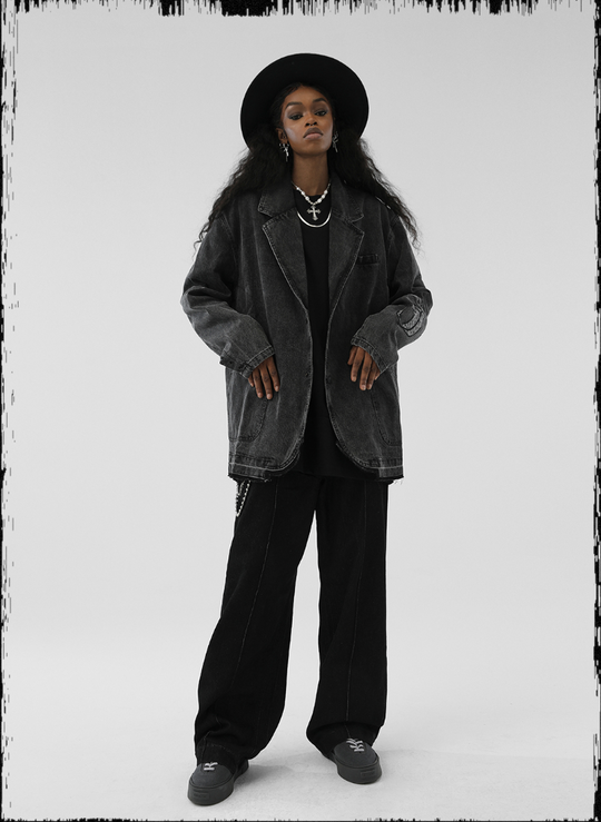 JHYQ Embroidered Denim Blazer