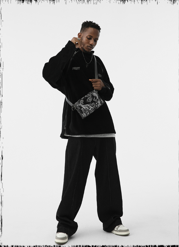 JHYQ Corduroy Embroidered Neck Zipper Jacket