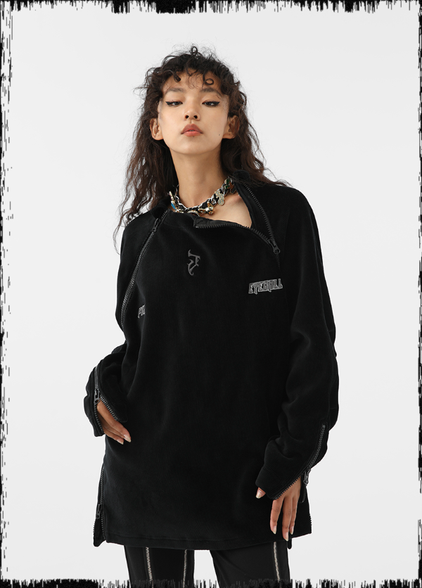 JHYQ Corduroy Embroidered Neck Zipper Jacket