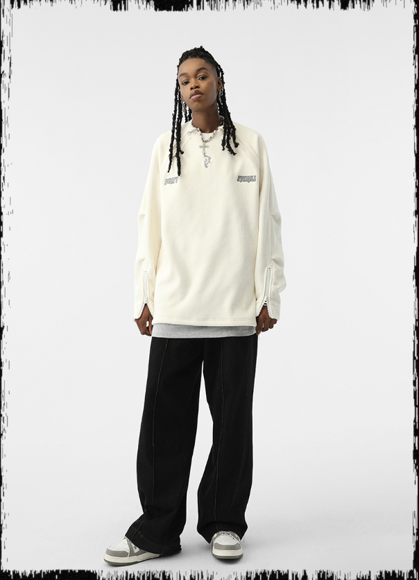 JHYQ Corduroy Embroidered Neck Zipper Jacket