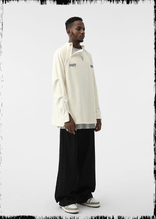 JHYQ Corduroy Embroidered Neck Zipper Jacket