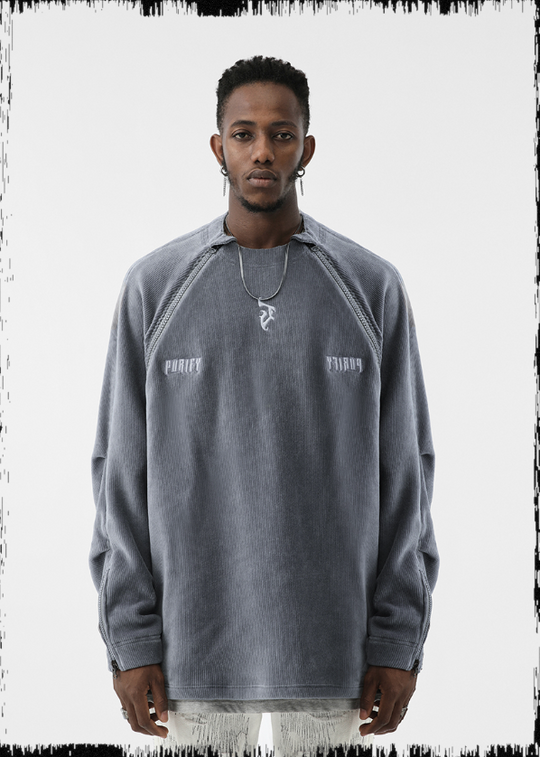 JHYQ Corduroy Embroidered Neck Zipper Jacket