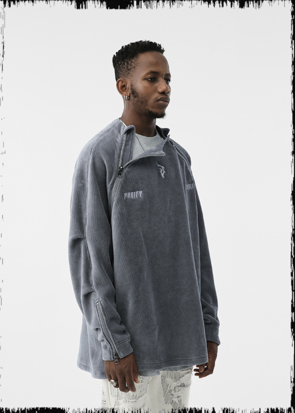 JHYQ Corduroy Embroidered Neck Zipper Jacket