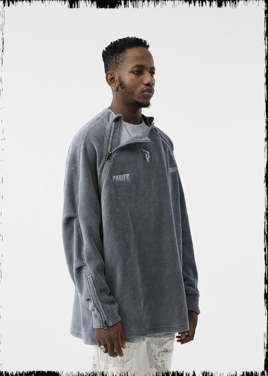 JHYQ Corduroy Embroidered Neck Zipper Jacket