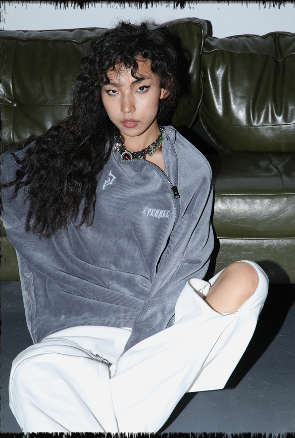 JHYQ Corduroy Embroidered Neck Zipper Jacket