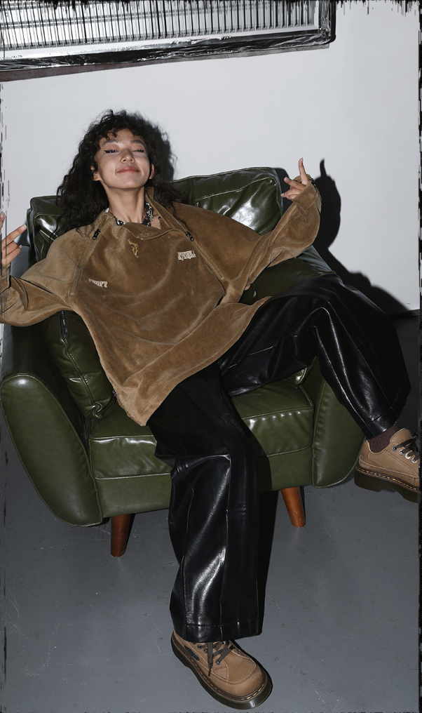 JHYQ Corduroy Embroidered Neck Zipper Jacket