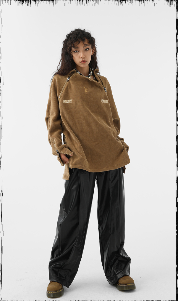 JHYQ Corduroy Embroidered Neck Zipper Jacket