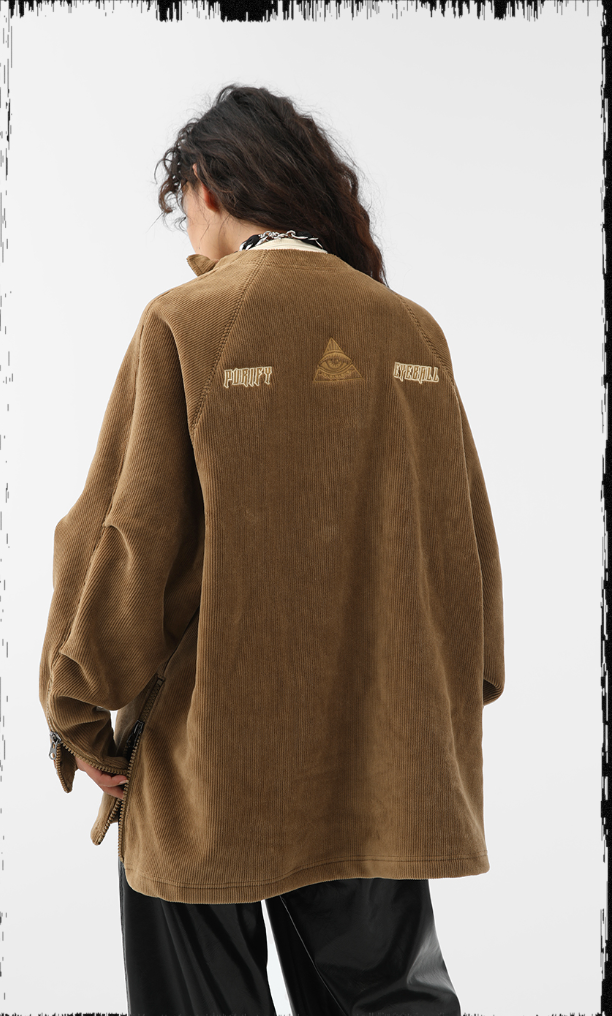 JHYQ Corduroy Embroidered Neck Zipper Jacket