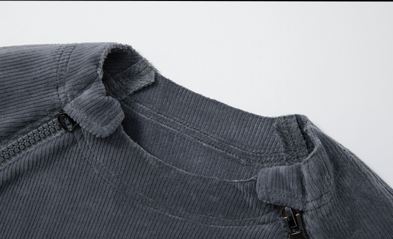 JHYQ Corduroy Embroidered Neck Zipper Jacket