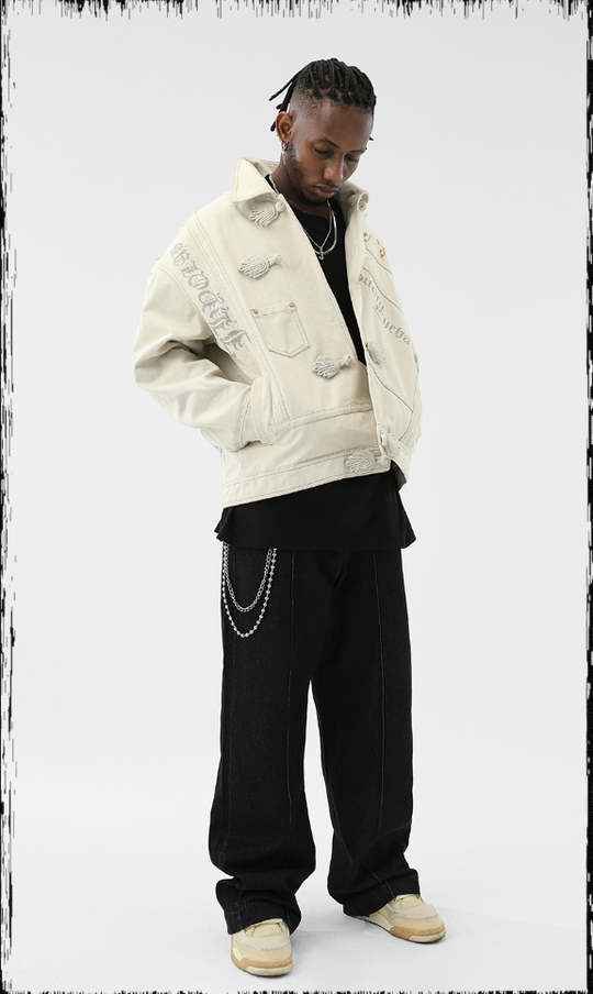 JHYQ Coil Buckle Lapel Embroidered Short Jacket