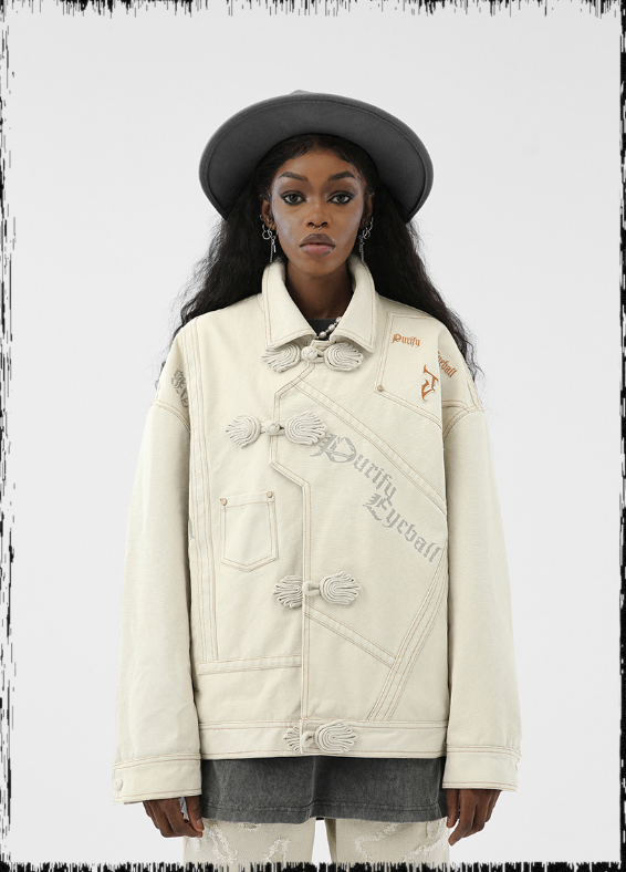 JHYQ Coil Buckle Lapel Embroidered Short Jacket