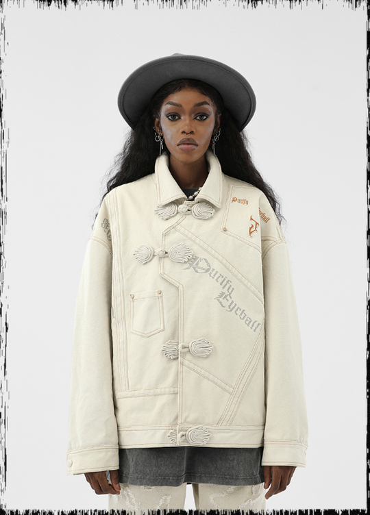 JHYQ Coil Buckle Lapel Embroidered Short Jacket