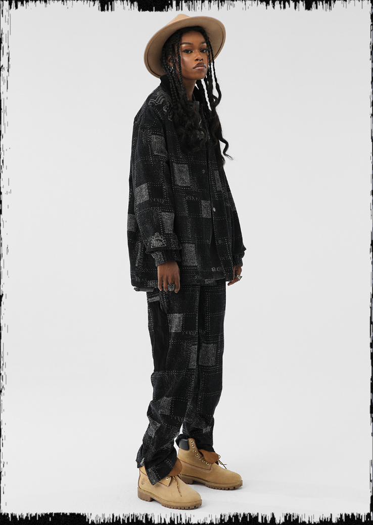 JHYQ Checkered Embroidered Corduroy Jacket