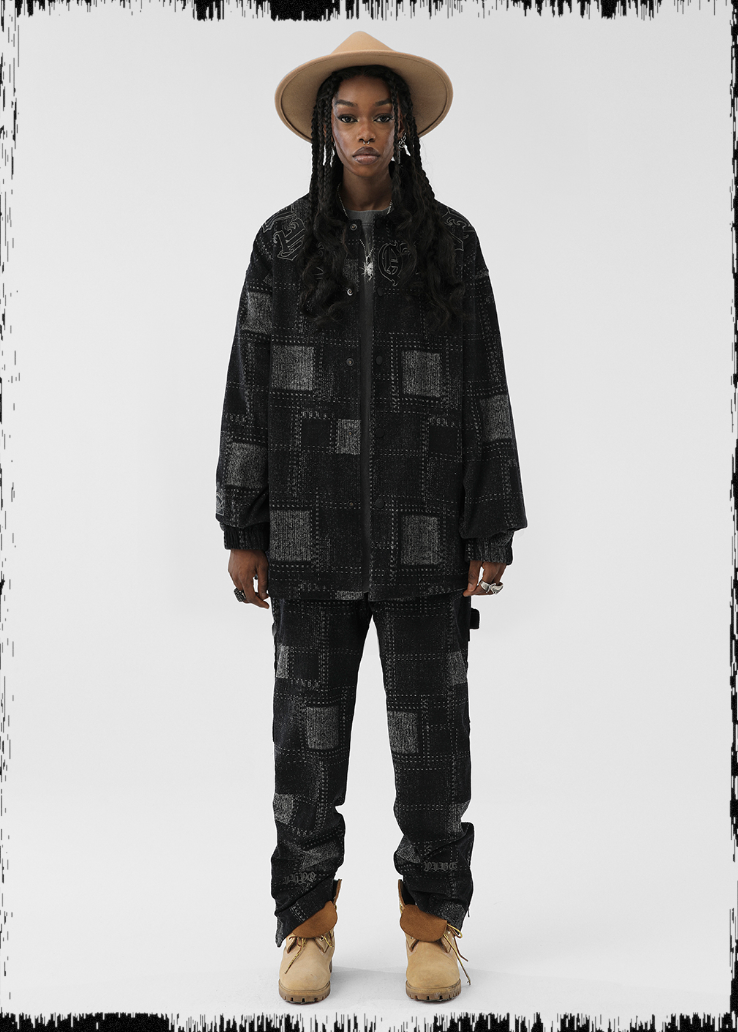 JHYQ Checkered Embroidered Corduroy Jacket