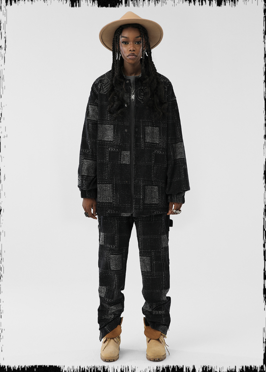 JHYQ Checkered Embroidered Corduroy Jacket