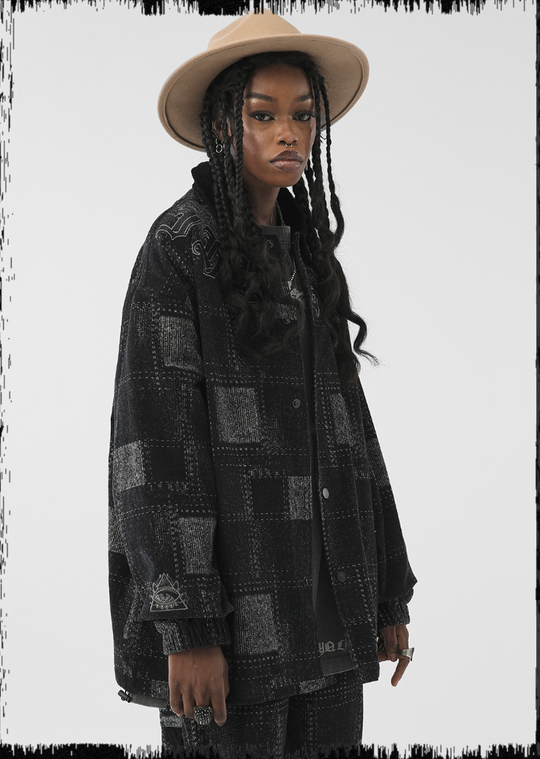 JHYQ Checkered Embroidered Corduroy Jacket