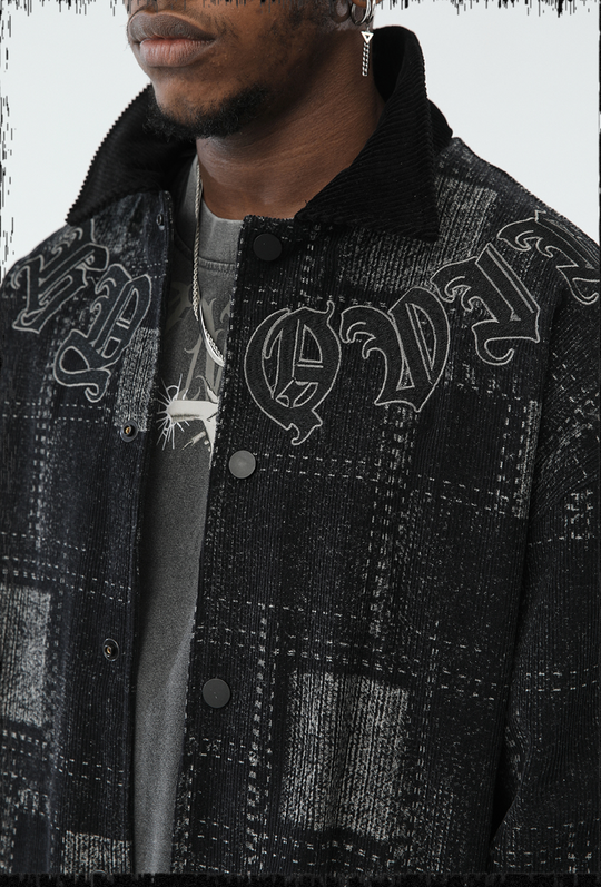JHYQ Checkered Embroidered Corduroy Jacket