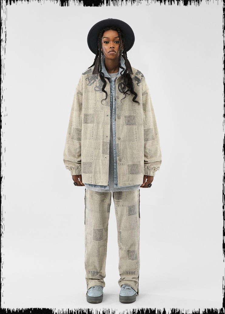 JHYQ Checkered Embroidered Corduroy Jacket