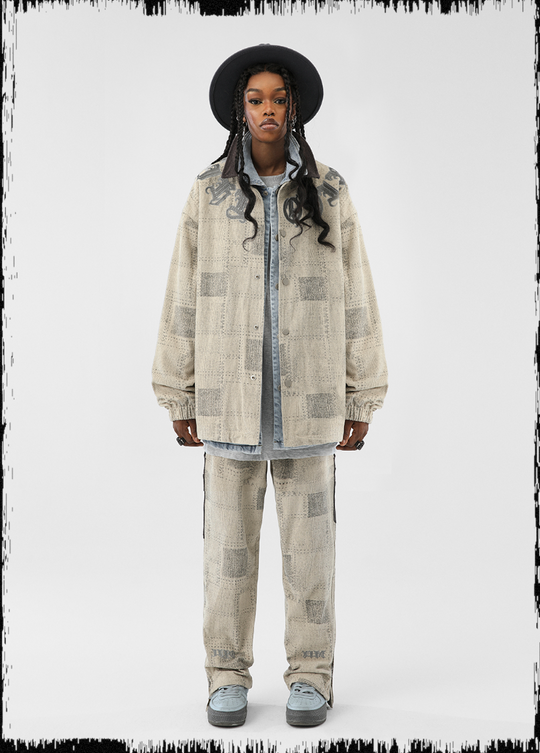 JHYQ Checkered Embroidered Corduroy Jacket