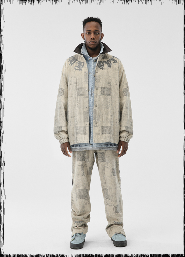 JHYQ Checkered Embroidered Corduroy Jacket