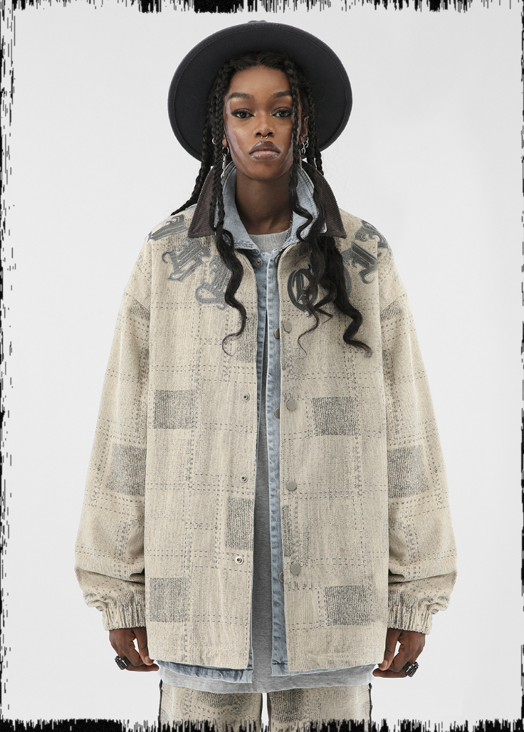 JHYQ Checkered Embroidered Corduroy Jacket
