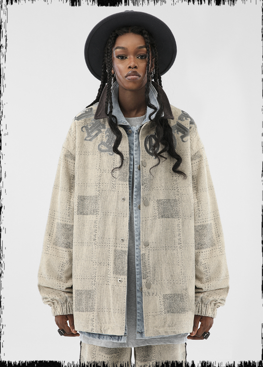 JHYQ Checkered Embroidered Corduroy Jacket