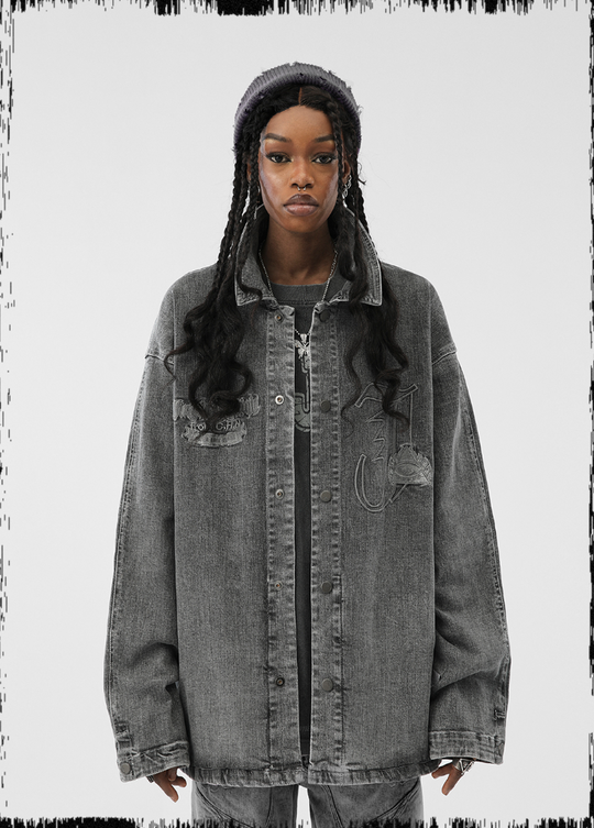 JHYQ Embroidered Denim Shirt Jacket