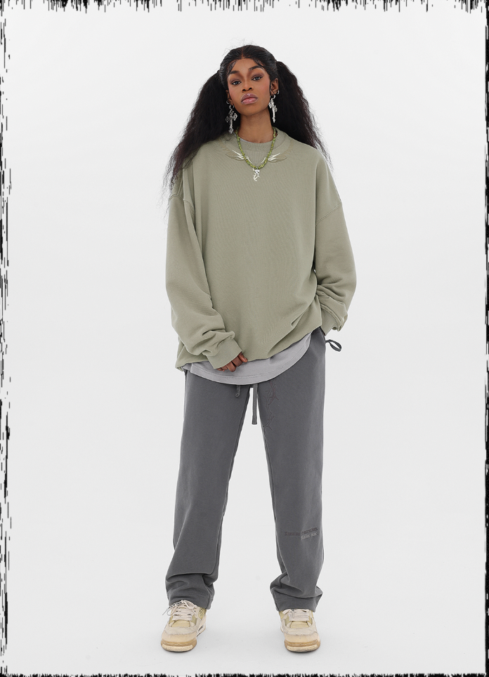 JHYQ Letters Embroidered Logo Heavyweight Sweater