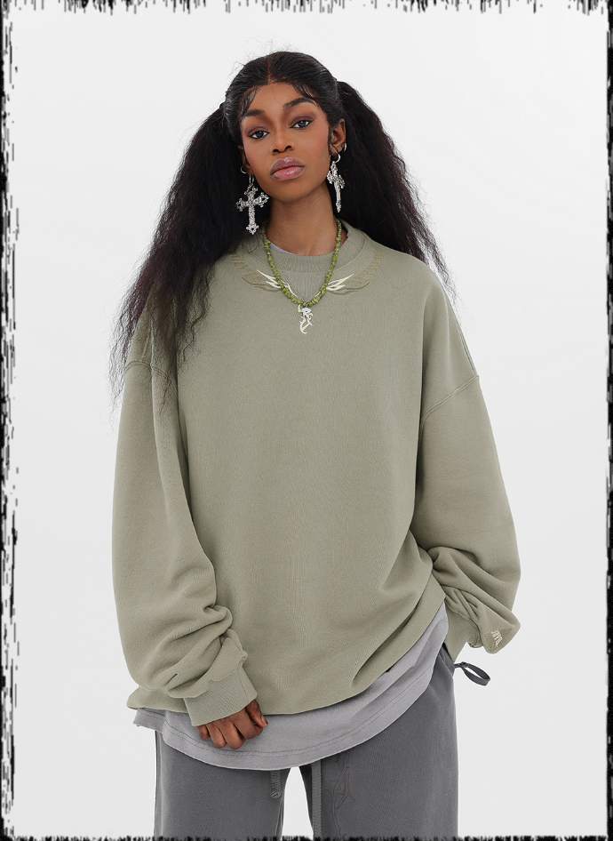 JHYQ Letters Embroidered Logo Heavyweight Sweater