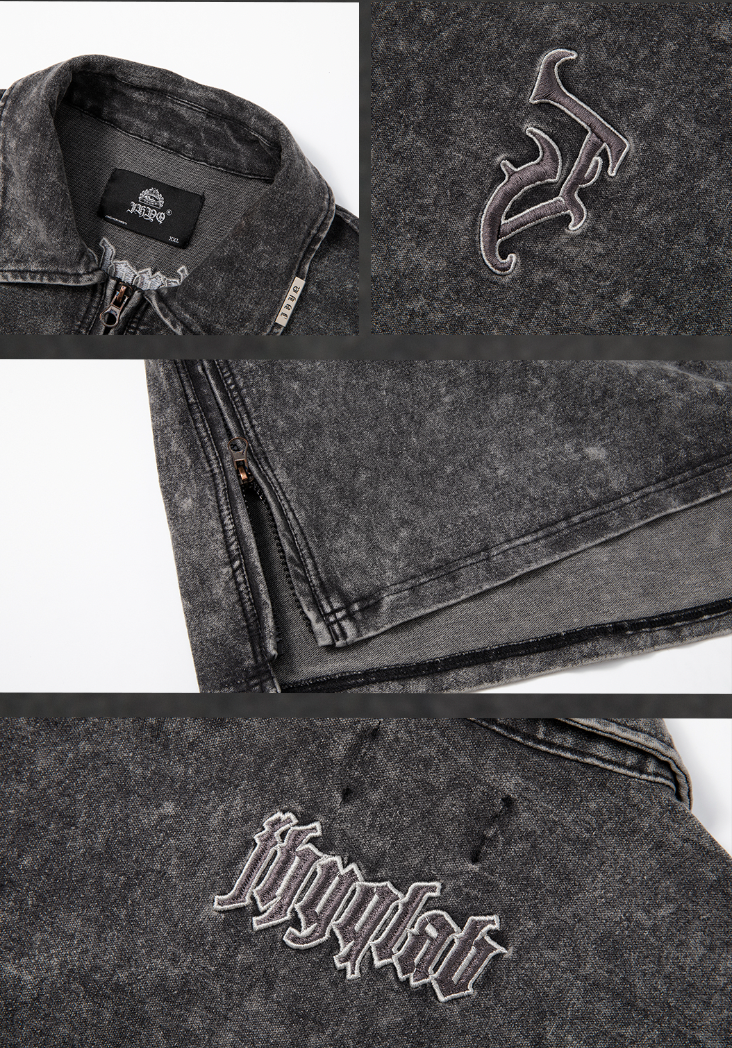 JHYQ Tie Dye Lapel Embroidered Denim Jacket