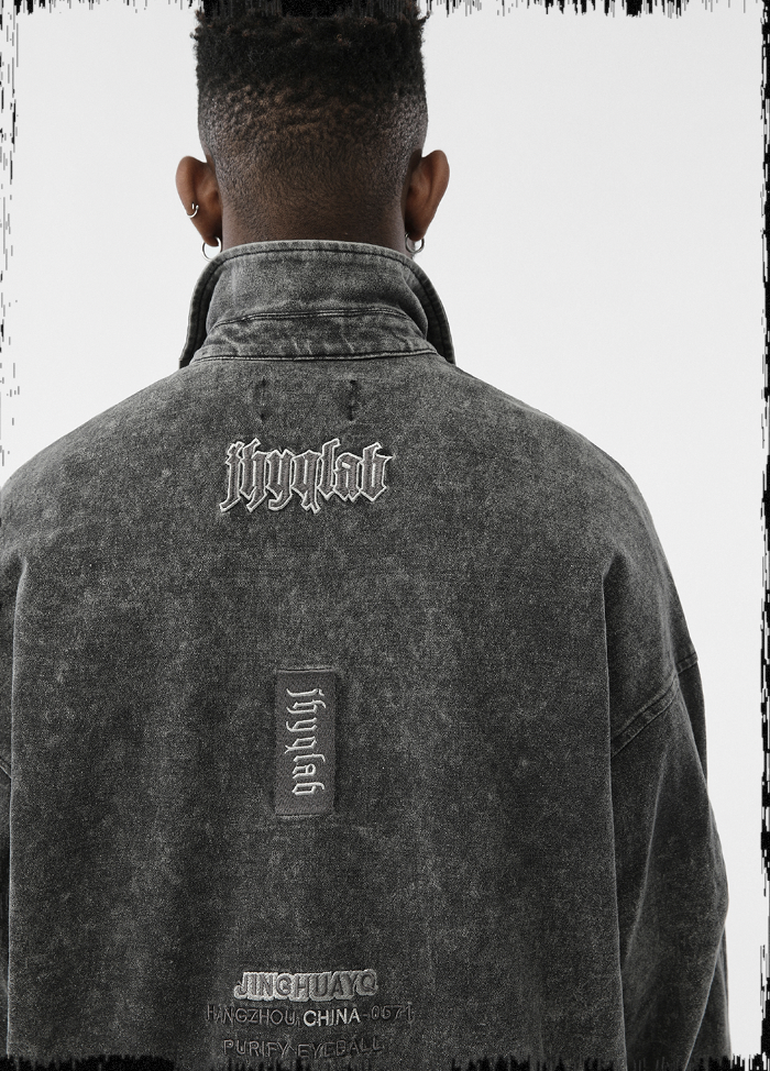 JHYQ Tie Dye Lapel Embroidered Denim Jacket