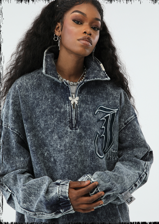 JHYQ Tie Dye Lapel Embroidered Denim Jacket