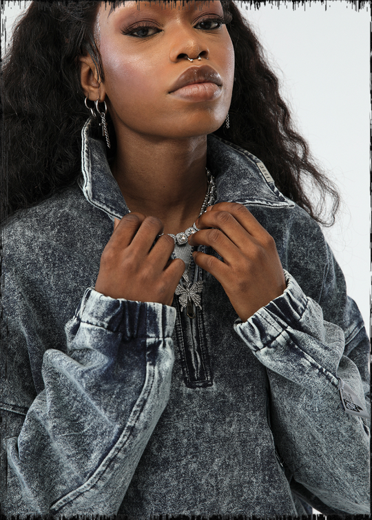 JHYQ Tie Dye Lapel Embroidered Denim Jacket