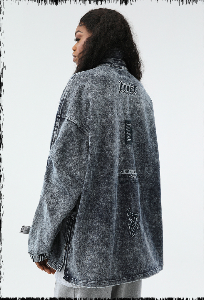 JHYQ Tie Dye Lapel Embroidered Denim Jacket