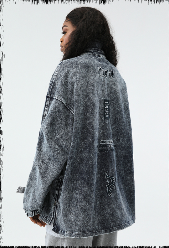 JHYQ Tie Dye Lapel Embroidered Denim Jacket