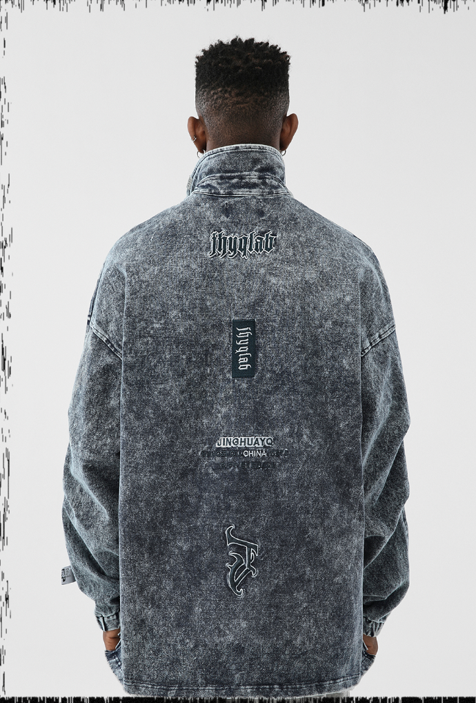 JHYQ Tie Dye Lapel Embroidered Denim Jacket