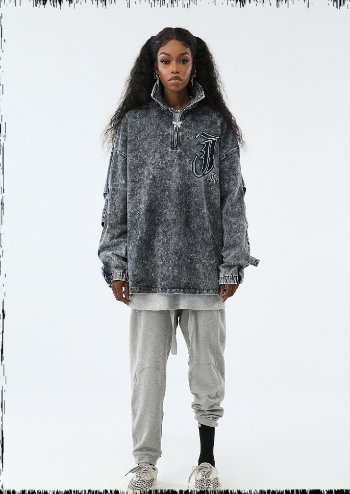 JHYQ Tie Dye Lapel Embroidered Denim Jacket