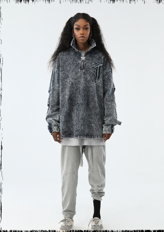 JHYQ Tie Dye Lapel Embroidered Denim Jacket