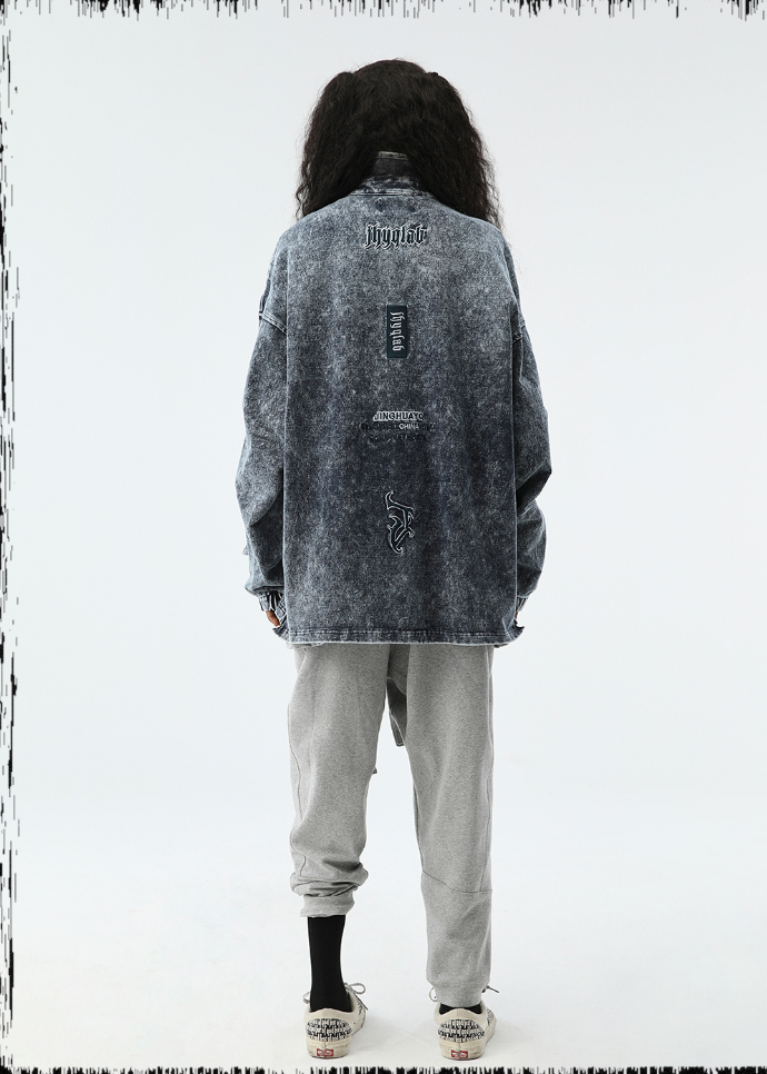 JHYQ Tie Dye Lapel Embroidered Denim Jacket