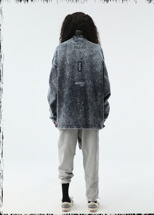 JHYQ Tie Dye Lapel Embroidered Denim Jacket