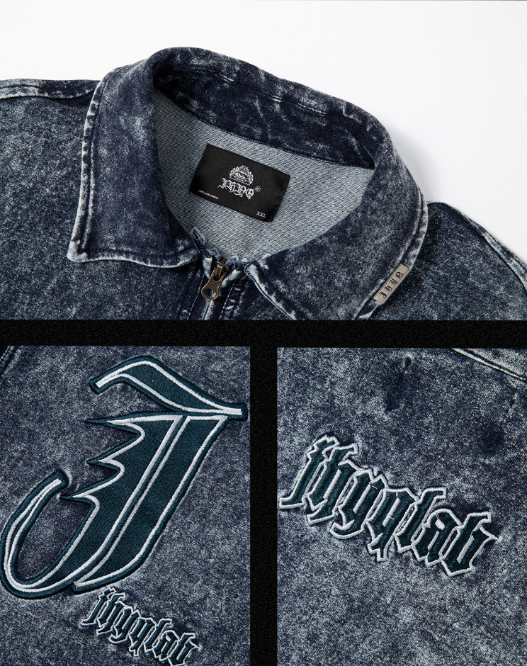 JHYQ Tie Dye Lapel Embroidered Denim Jacket