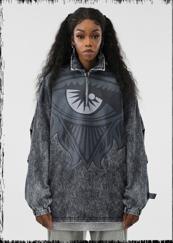 JHYQ Big Eyes Printed Denim Jacket