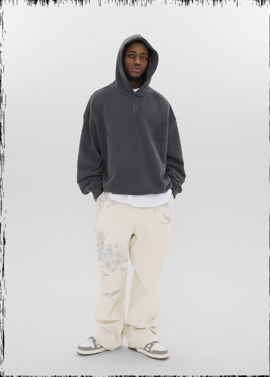 JHYQ Logo Embroidered Flying Bird Printed Hoodie