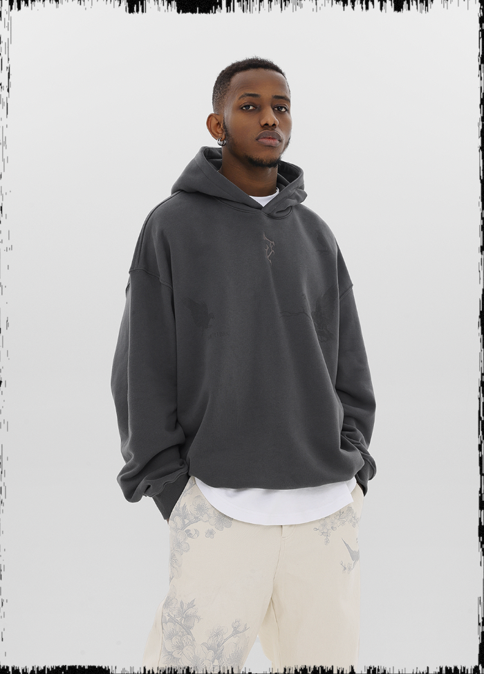 JHYQ Logo Embroidered Flying Bird Printed Hoodie