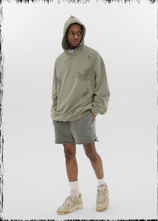 JHYQ Logo Embroidered Flying Bird Printed Hoodie